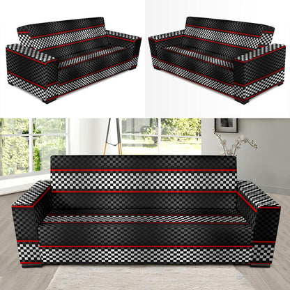 Checkered Flag Red Line Style Sofa Slipcover-JTAMIGO.COM