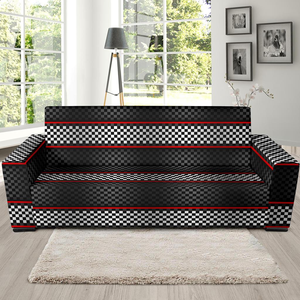 Checkered Flag Red Line Style Sofa Slipcover-JTAMIGO.COM