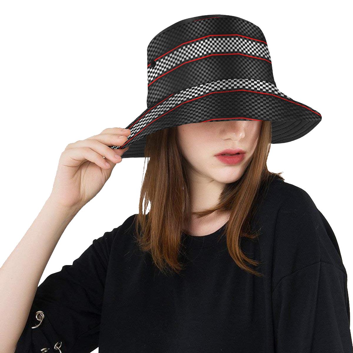 Checkered Flag Red Line Style Unisex Bucket Hat