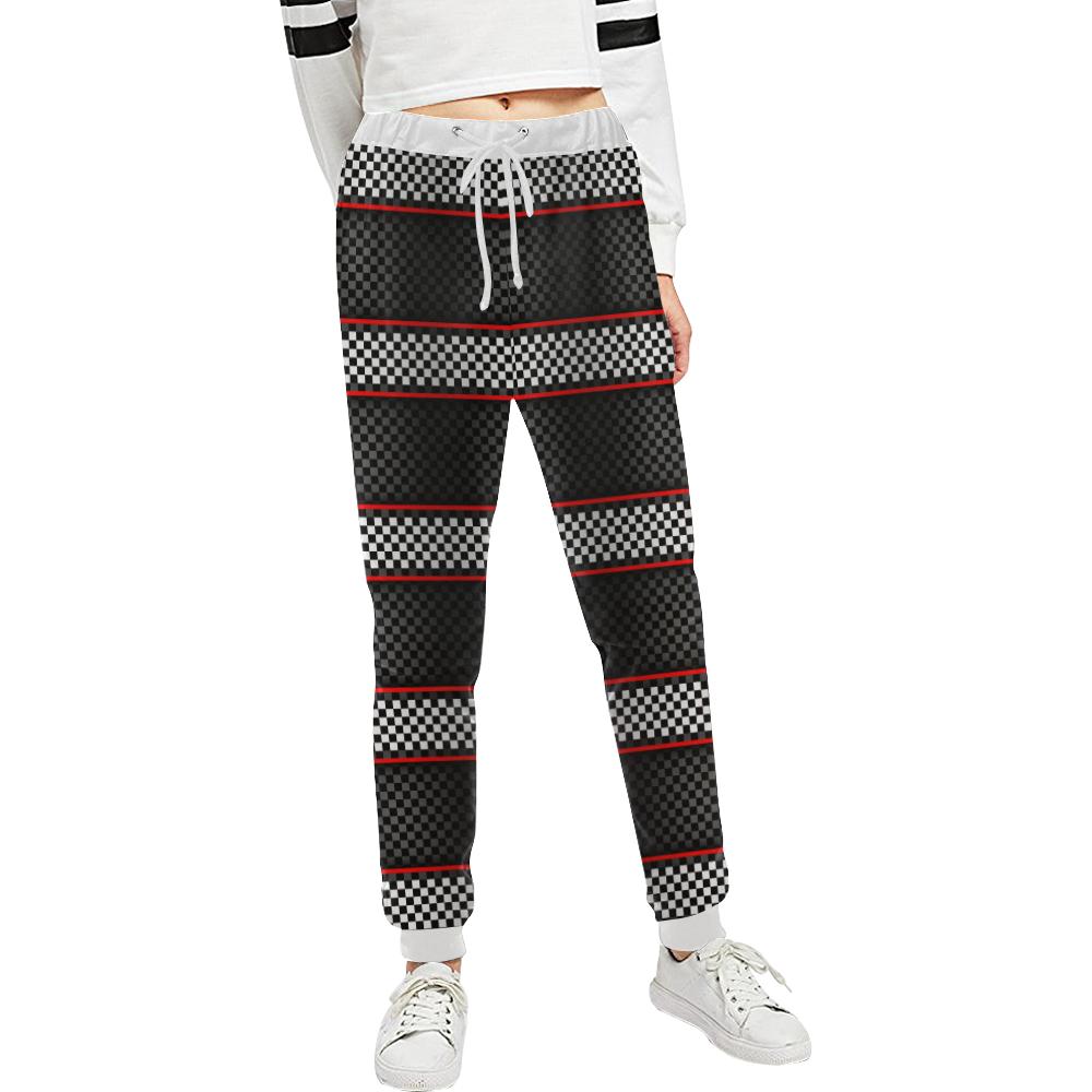 Checkered Flag Red Line Style Unisex Casual Sweatpants (Model L11)-JTAMIGO.COM