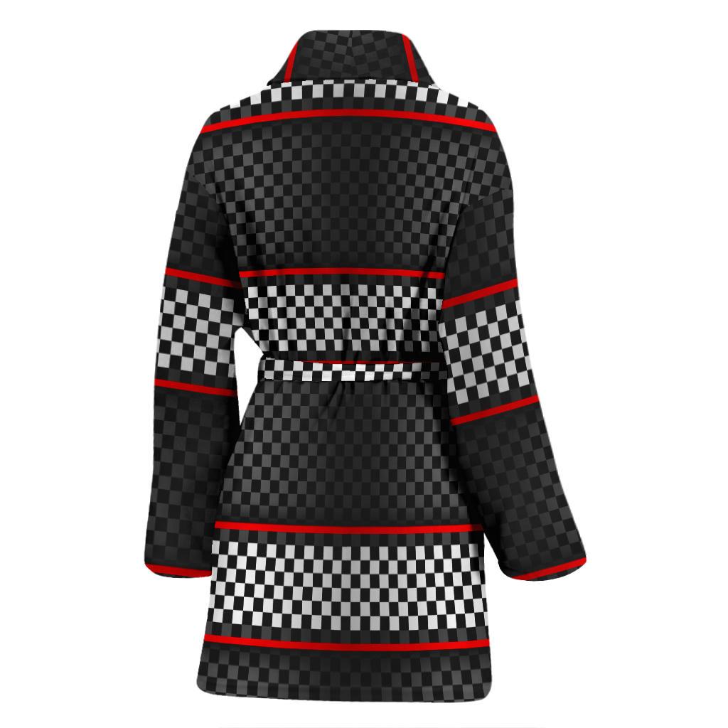 Checkered Flag Red Line Style Women Bath Robe-JTAMIGO.COM
