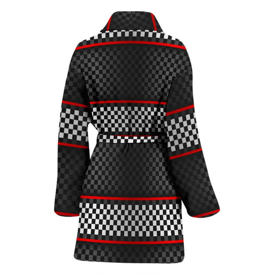 Checkered Flag Red Line Style Women Bath Robe-JTAMIGO.COM