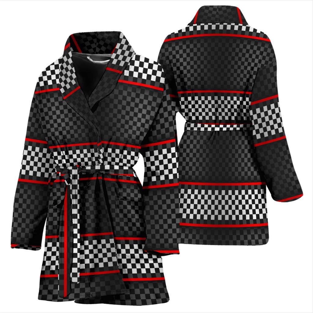 Checkered Flag Red Line Style Women Bath Robe-JTAMIGO.COM