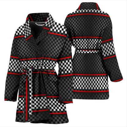 Checkered Flag Red Line Style Women Bath Robe-JTAMIGO.COM