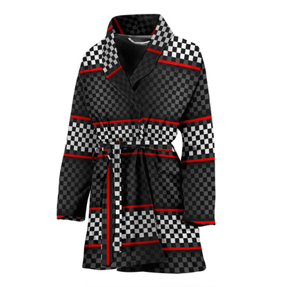 Checkered Flag Red Line Style Women Bath Robe-JTAMIGO.COM