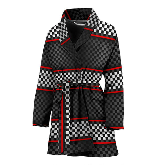 Checkered Flag Red Line Style Women Bath Robe-JTAMIGO.COM