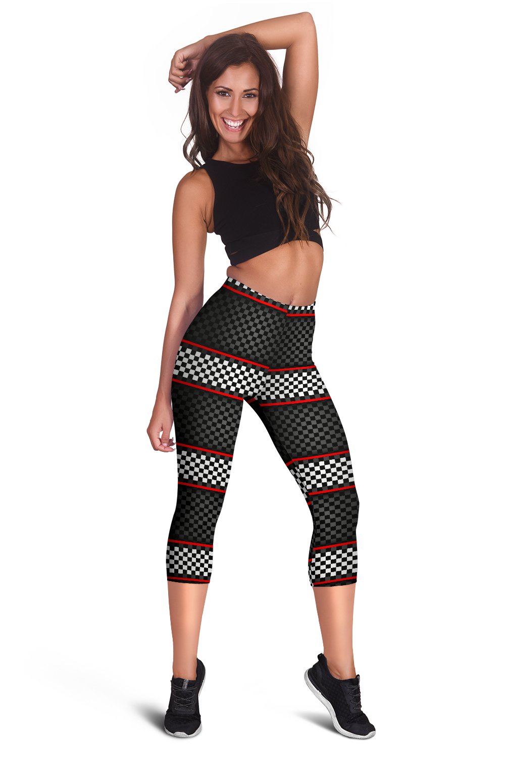 Checkered Flag Red Line Style Women Capris