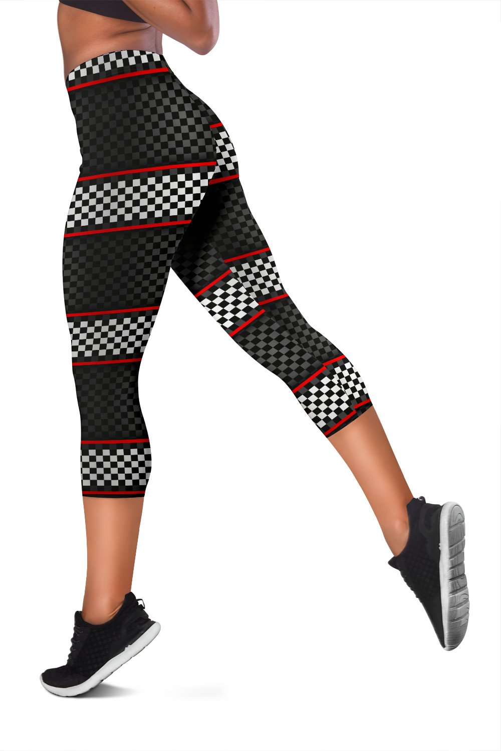 Checkered Flag Red Line Style Women Capris
