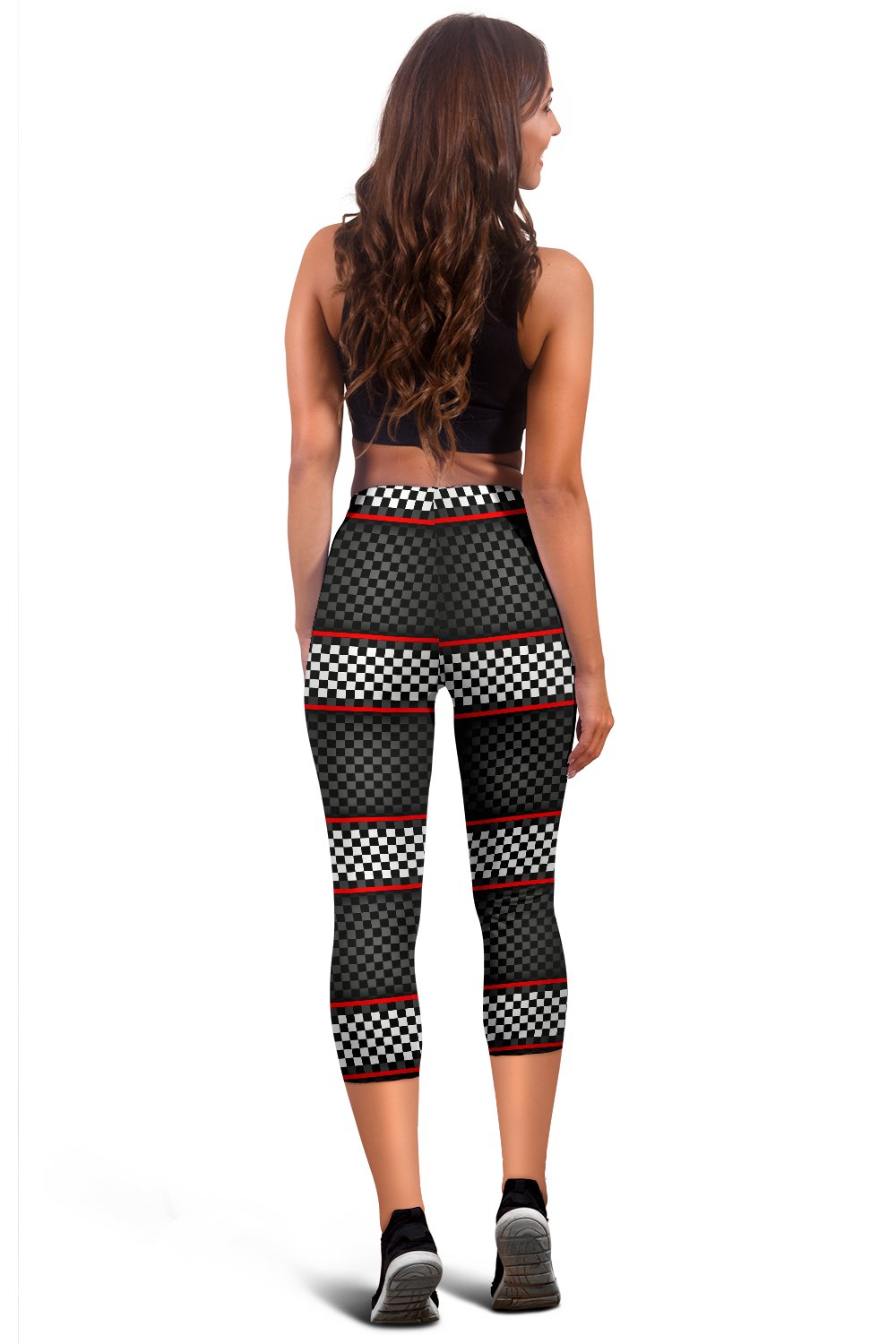 Checkered Flag Red Line Style Women Capris