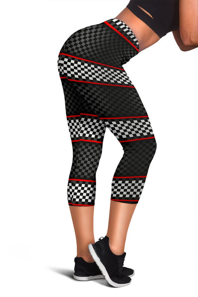 Checkered Flag Red Line Style Women Capris