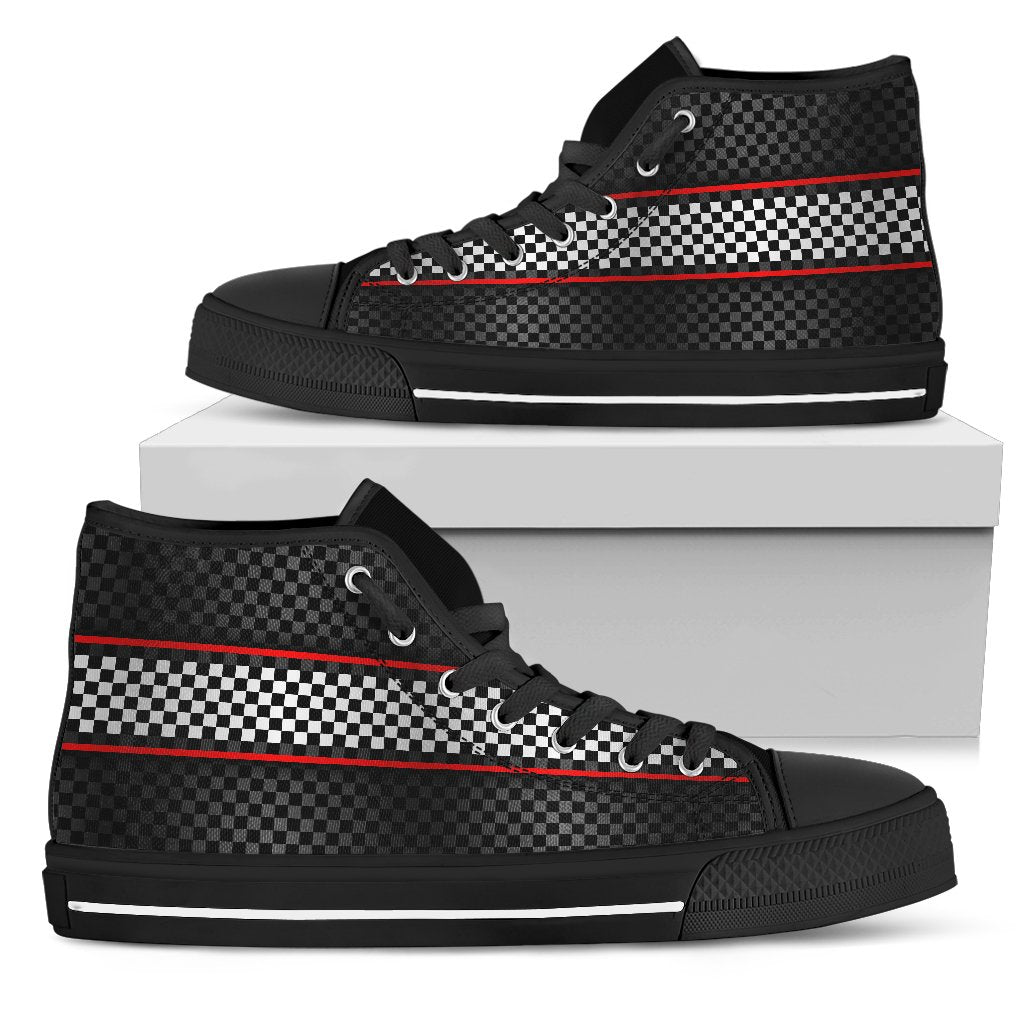 Checkered Flag Red Line Style Women High Top Shoes