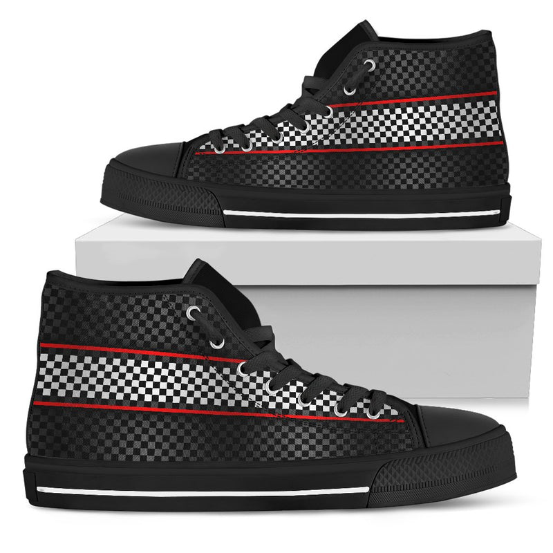 Checkered Flag Red Line Style Women High Top Shoes