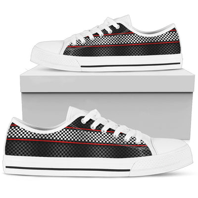 Checkered Flag Red Line Style Women Low Top Shoes