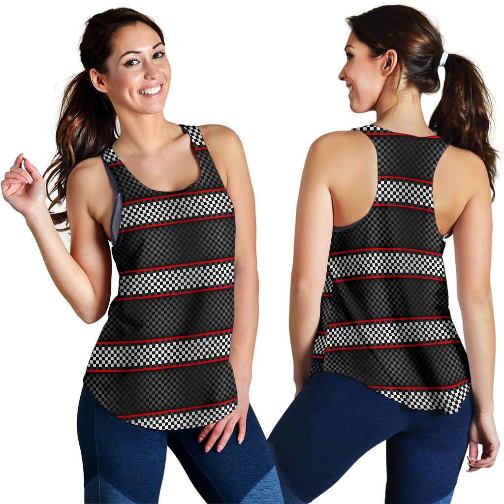 Checkered Flag Red Line Style Women Racerback Tank Top