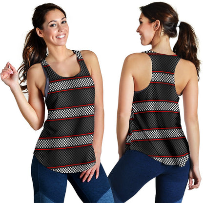 Checkered Flag Red Line Style Women Racerback Tank Top