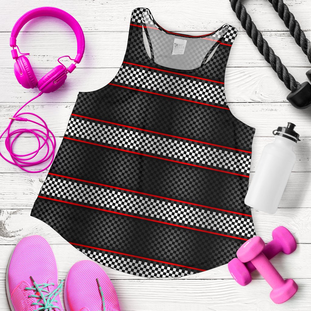 Checkered Flag Red Line Style Women Racerback Tank Top