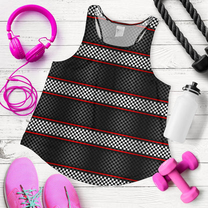 Checkered Flag Red Line Style Women Racerback Tank Top