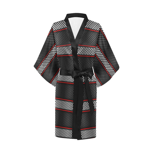 Checkered Flag Red Line Style Women Short Kimono Robe