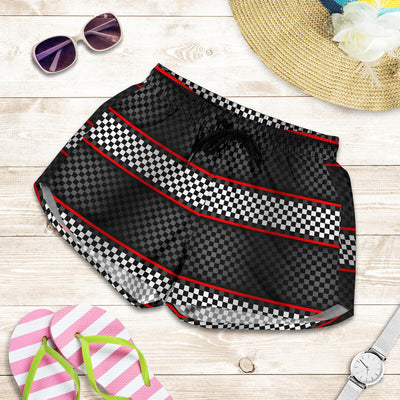 Checkered Flag Red Line Style Women Shorts-JTAMIGO.COM