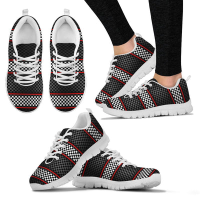 Checkered Flag Red Line Style Women Sneakers Shoes