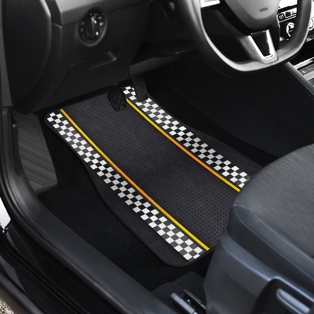 Checkered Flag Yellow Line Style Car Floor Mats