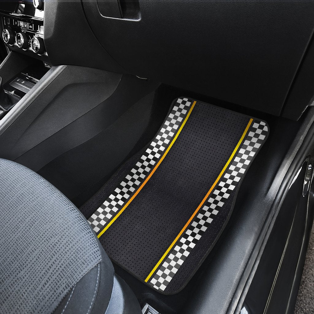 Checkered Flag Yellow Line Style Car Floor Mats