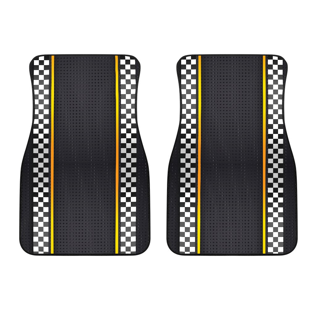 Checkered Flag Yellow Line Style Car Floor Mats