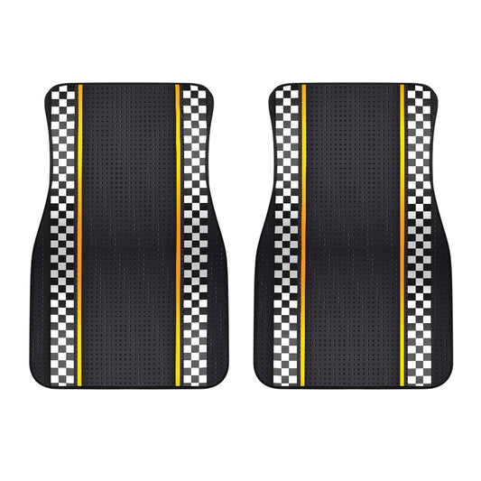 Checkered Flag Yellow Line Style Car Floor Mats