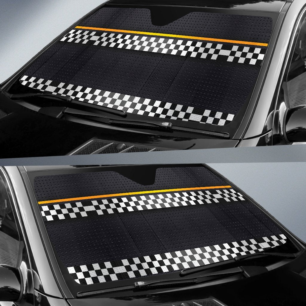 Checkered Flag Yellow Line Style Car Sun Shade For Windshield
