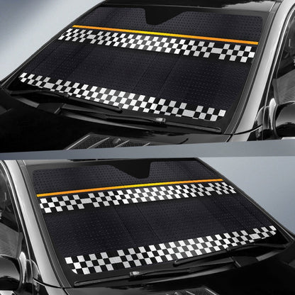 Checkered Flag Yellow Line Style Car Sun Shade For Windshield