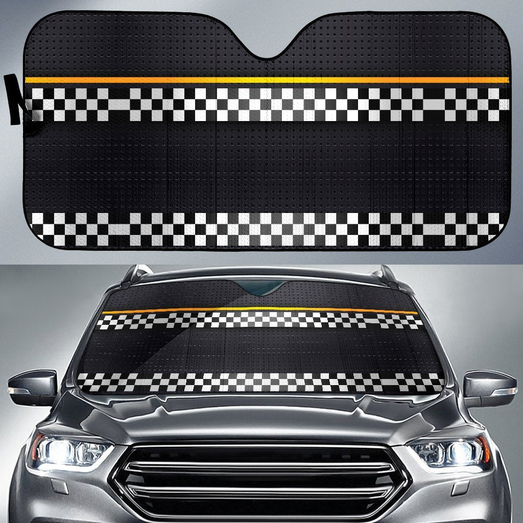 Checkered Flag Yellow Line Style Car Sun Shade For Windshield