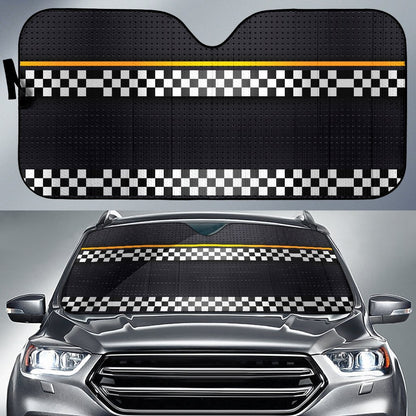 Checkered Flag Yellow Line Style Car Sun Shade For Windshield