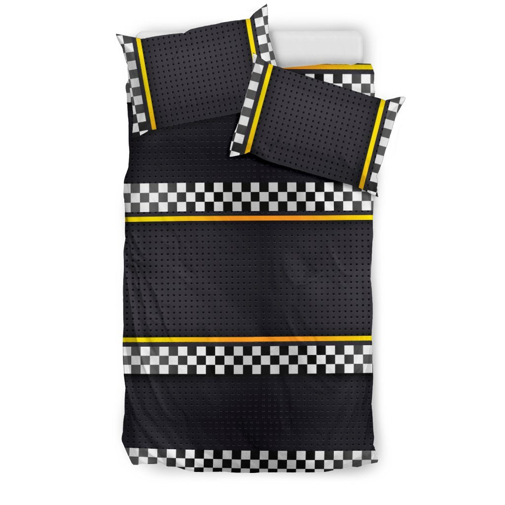 Checkered Flag Yellow Line Style Duvet Cover Bedding Set