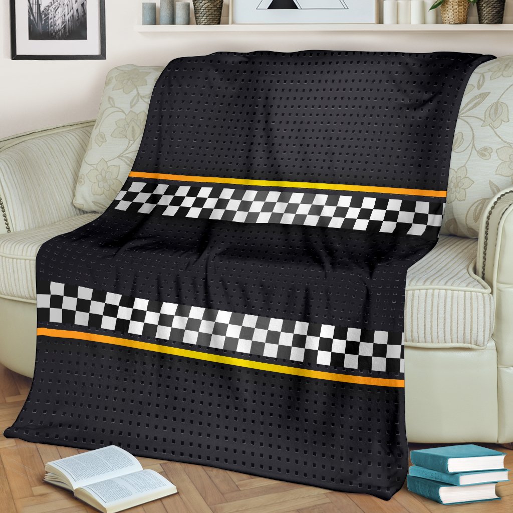 Checkered Flag Yellow Line Style Fleece Blanket