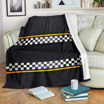 Checkered Flag Yellow Line Style Fleece Blanket