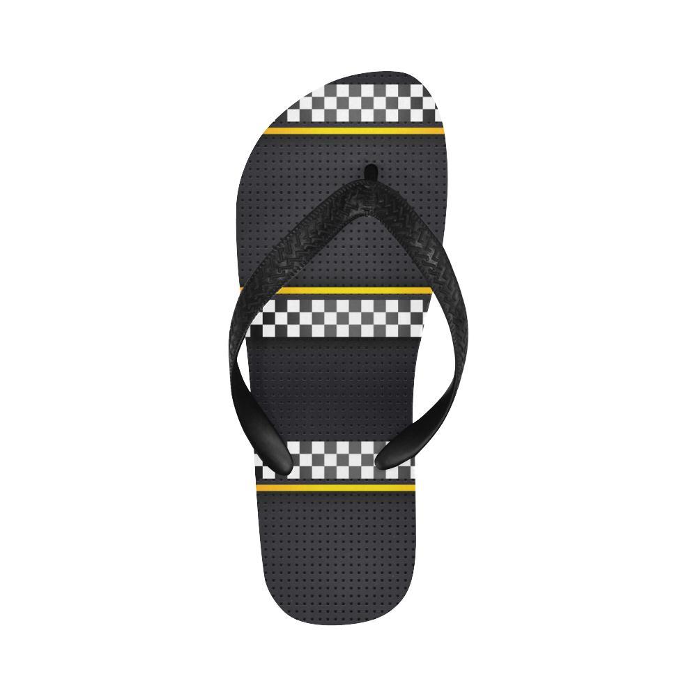 Checkered Flag Yellow Line Style Flip Flops-JTAMIGO.COM