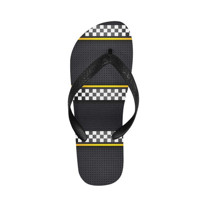 Checkered Flag Yellow Line Style Flip Flops-JTAMIGO.COM
