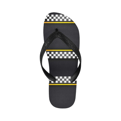 Checkered Flag Yellow Line Style Flip Flops-JTAMIGO.COM