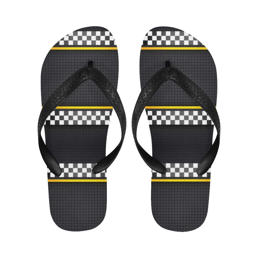 Checkered Flag Yellow Line Style Flip Flops-JTAMIGO.COM