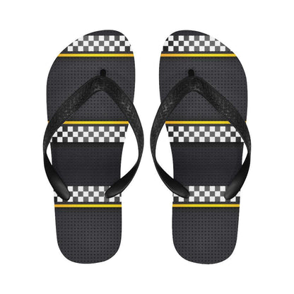 Checkered Flag Yellow Line Style Flip Flops-JTAMIGO.COM