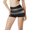 Checkered Flag Yellow Line Style High Waisted Spandex Shorts-JTAMIGO.COM