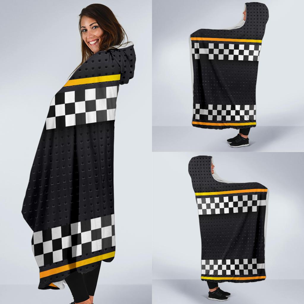 Checkered Flag Yellow Line Style Hooded Blanket-JTAMIGO.COM