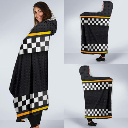 Checkered Flag Yellow Line Style Hooded Blanket-JTAMIGO.COM