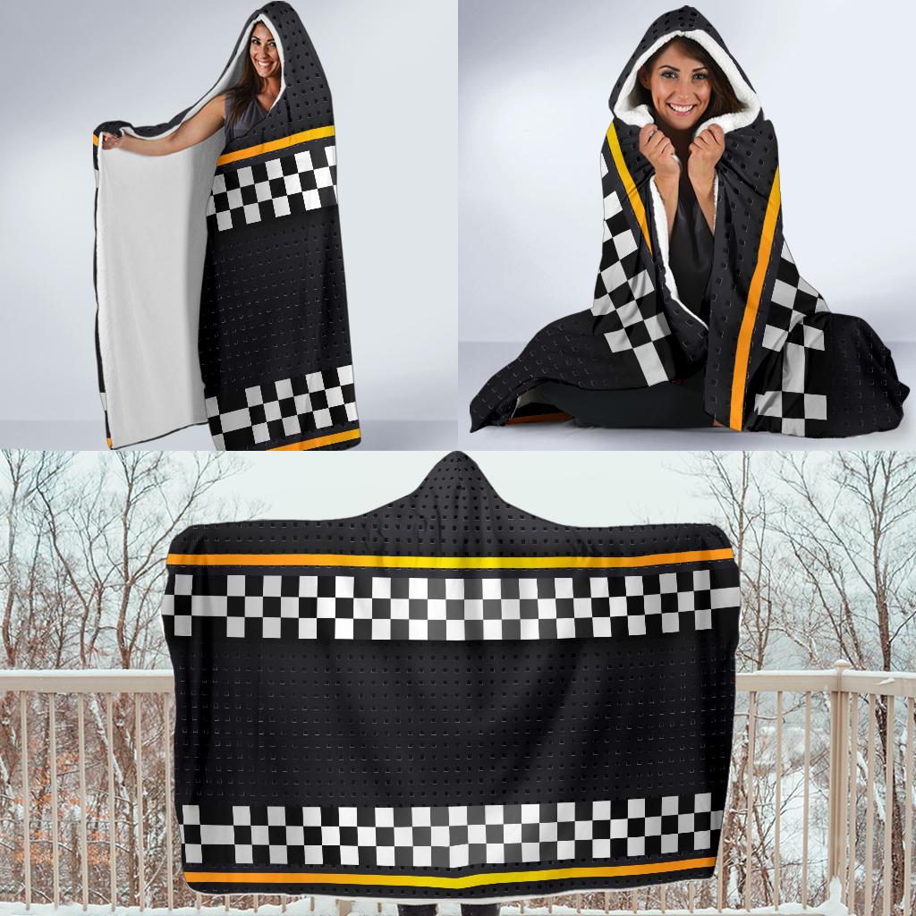 Checkered Flag Yellow Line Style Hooded Blanket-JTAMIGO.COM