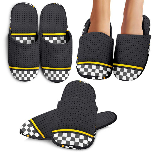 Checkered Flag Yellow Line Style House Slippers