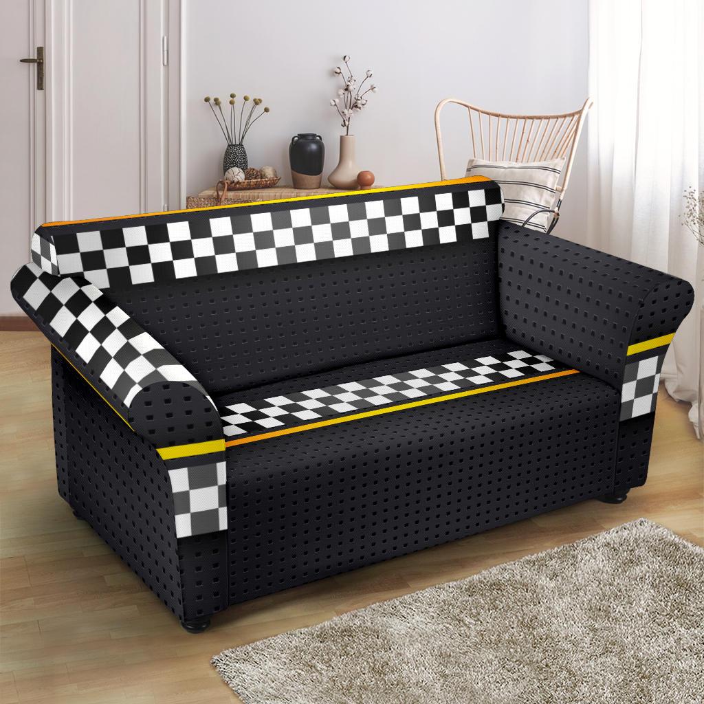 Checkered Flag Yellow Line Style Loveseat Slipcover-JTAMIGO.COM