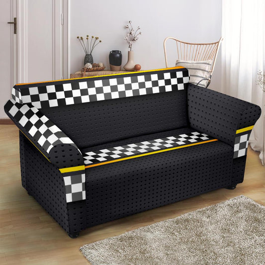 Checkered Flag Yellow Line Style Loveseat Slipcover-JTAMIGO.COM