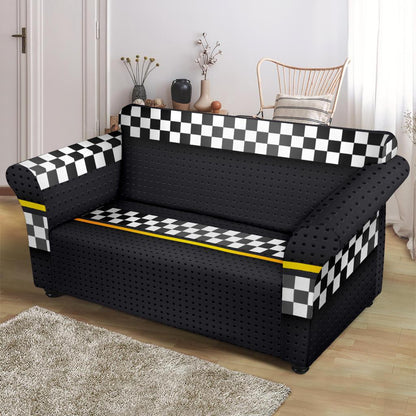 Checkered Flag Yellow Line Style Loveseat Slipcover-JTAMIGO.COM