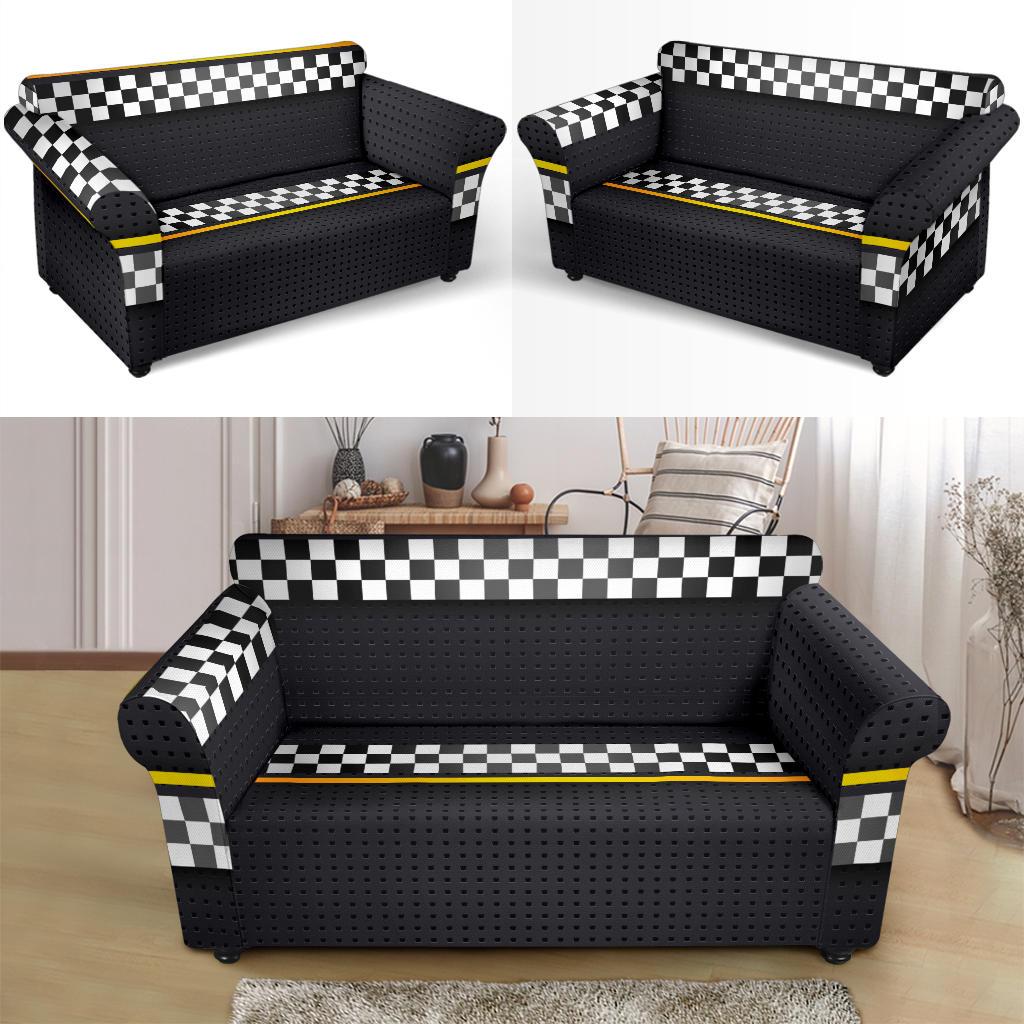 Checkered Flag Yellow Line Style Loveseat Slipcover-JTAMIGO.COM
