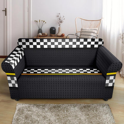 Checkered Flag Yellow Line Style Loveseat Slipcover-JTAMIGO.COM